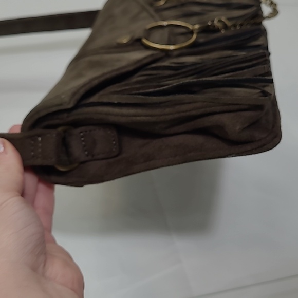 STEVE Madden Green Faux Suede Boho Shoulder Bag Purse with Chain Detail Festival - Picture 4 of 13